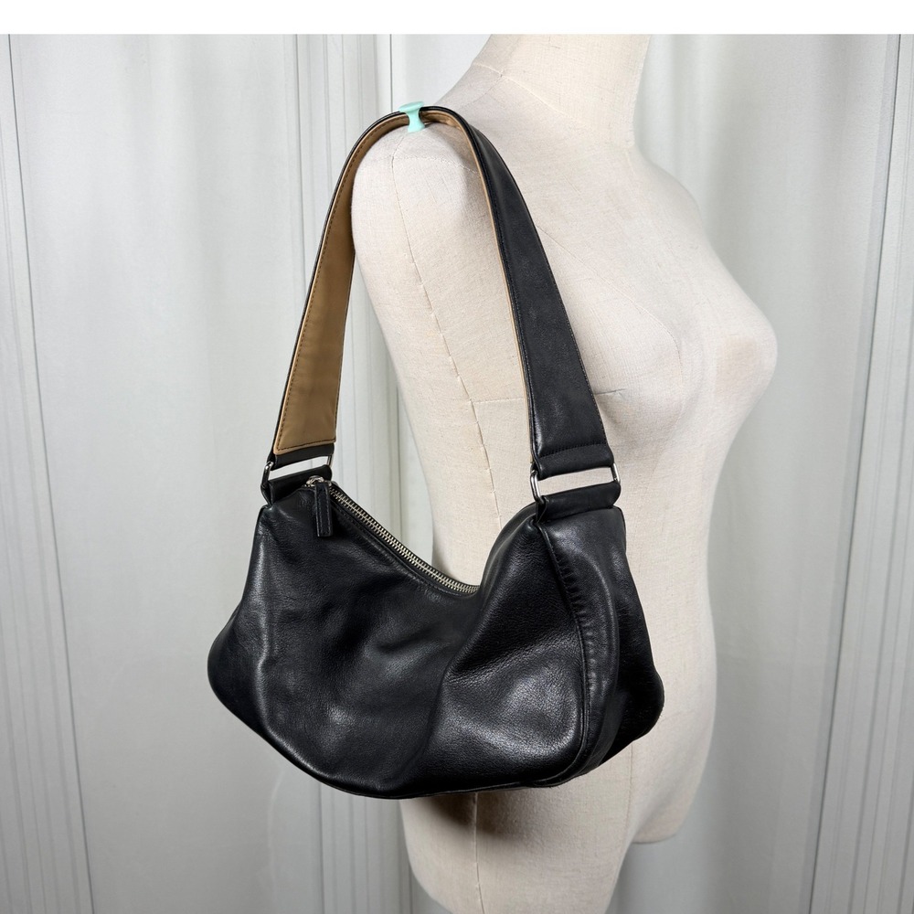 Vintage Banana Republic Black Leather Hobo Shoulder Bag Two Tone Y2K Minimalist